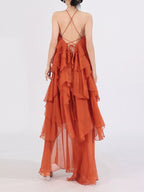 Robe Longue Mousseline — Col Licou, Volants & Mesh (Maxi Dress) - Bootiky
