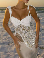 Camisole Femme Crochet Tricot à Sequins & Liens – Ajourée, 5 Coloris, Tailles S-L - Bootiky