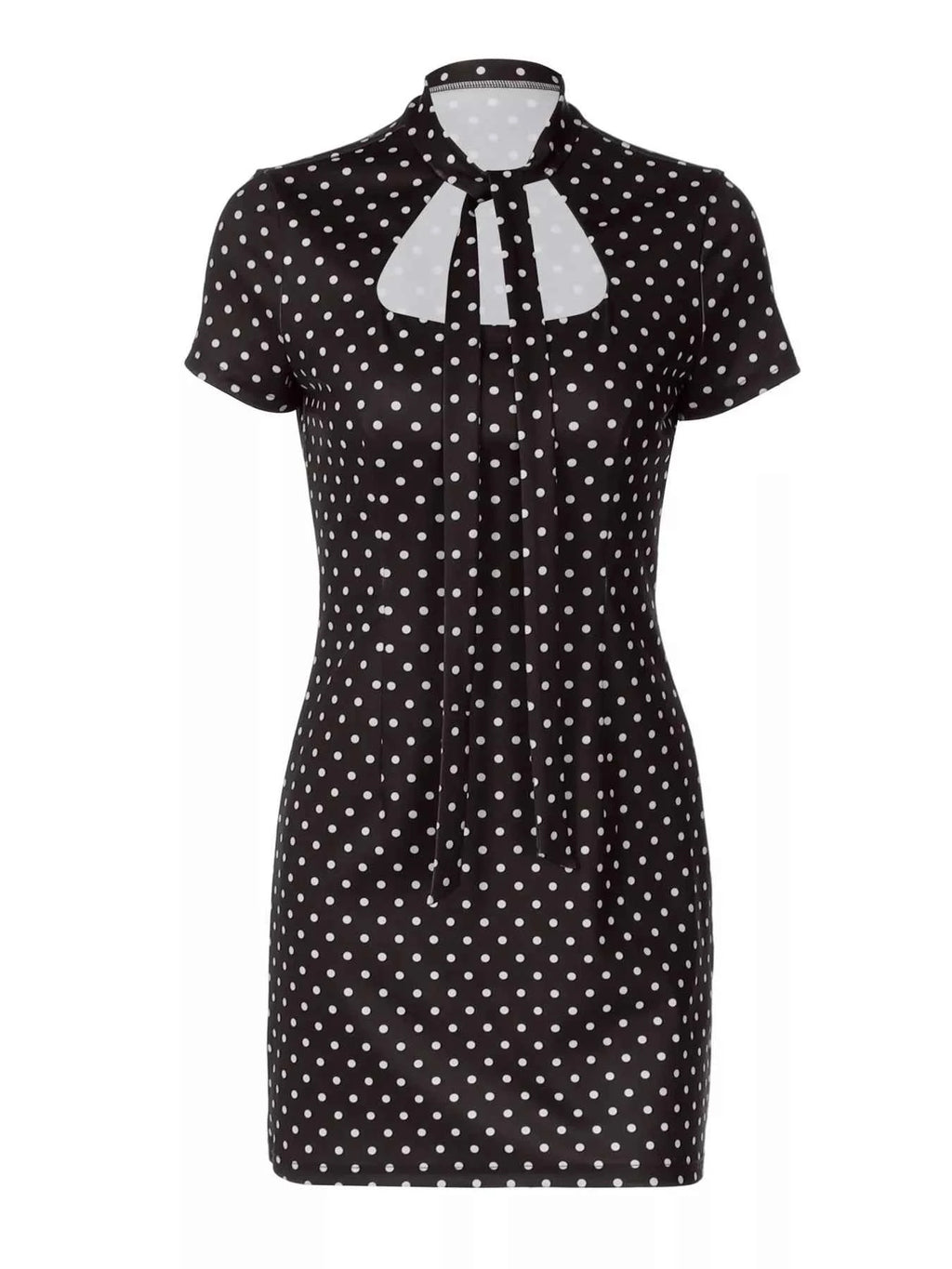 Robe Courte Retro Dolce à Pois Découpe Avant Cut-Out – Blanc, Marron, S à L - Bootiky