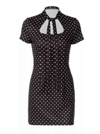 Robe Courte Retro Dolce à Pois Découpe Avant Cut-Out – Blanc, Marron, S à L - Bootiky