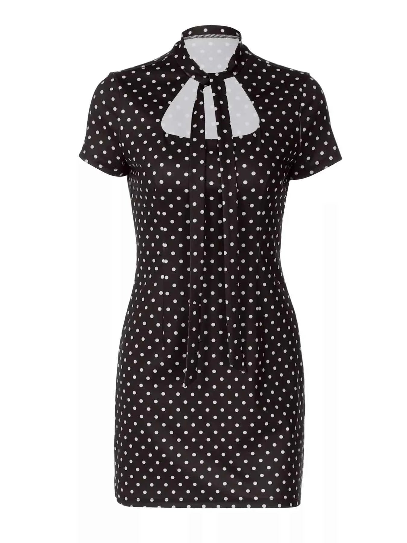 Robe Courte Retro Dolce à Pois Découpe Avant Cut-Out – Blanc, Marron, S à L - Bootiky