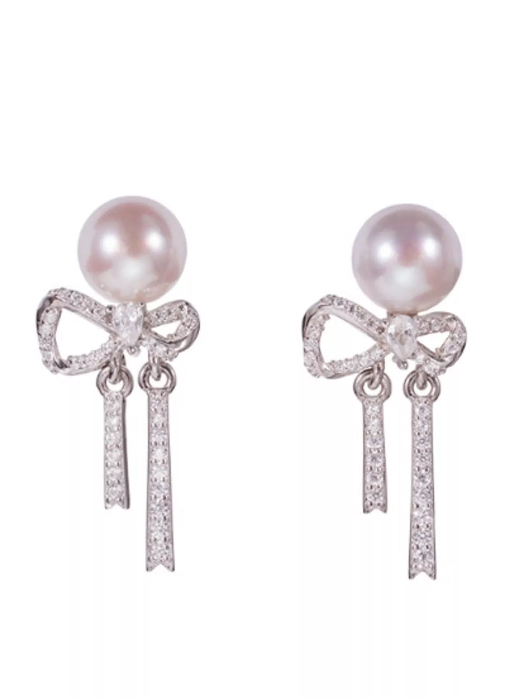 Boucles d'Oreilles Pendantes Nœud & Perles — Argent Sterling 925 - Bootiky