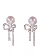 Boucles d'Oreilles Pendantes Nœud & Perles — Argent Sterling 925 - Bootiky