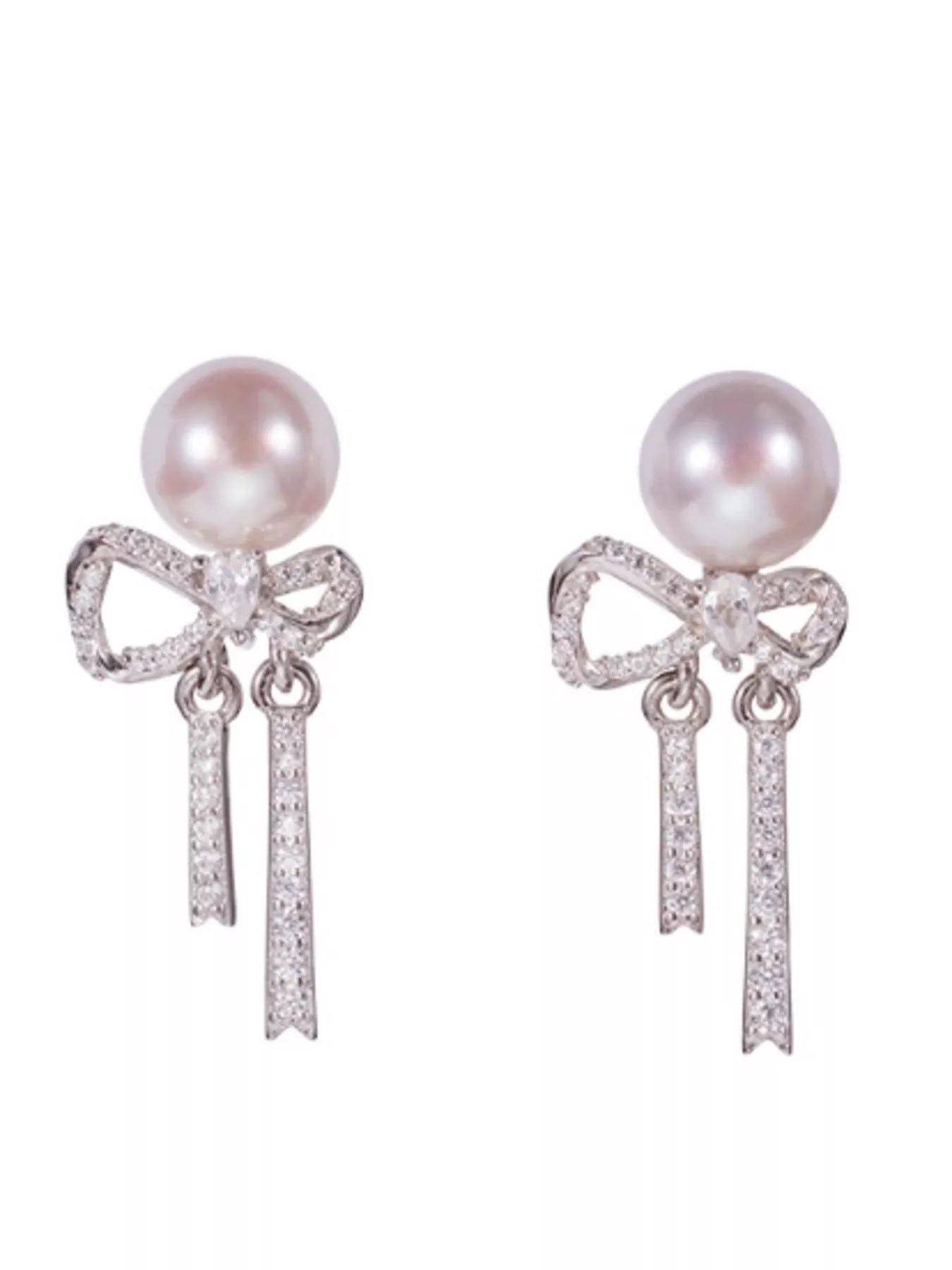Boucles d'Oreilles Pendantes Nœud & Perles — Argent Sterling 925 - Bootiky