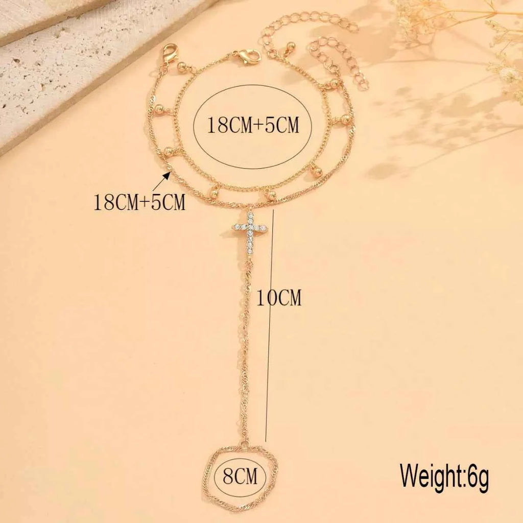 Bracelet Ex-Voto Chaîne Dorée & Croix Strass – Plaqué Or 18K, Ajustable ~18-23 cm - Bootiky