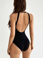 Maillot de Bain Une Pièce Rayé — Dos Nu & Détails Mesh - Bootiky