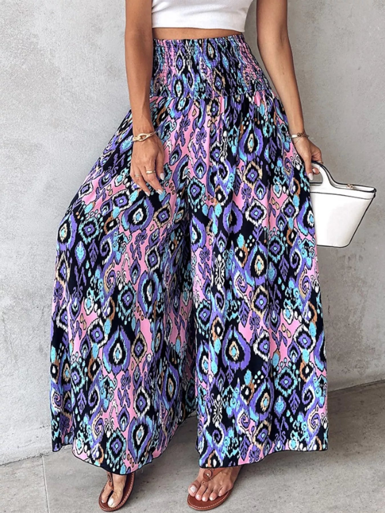 Pantalon Large Imprimé — Taille Smokée & Poches - Bootiky