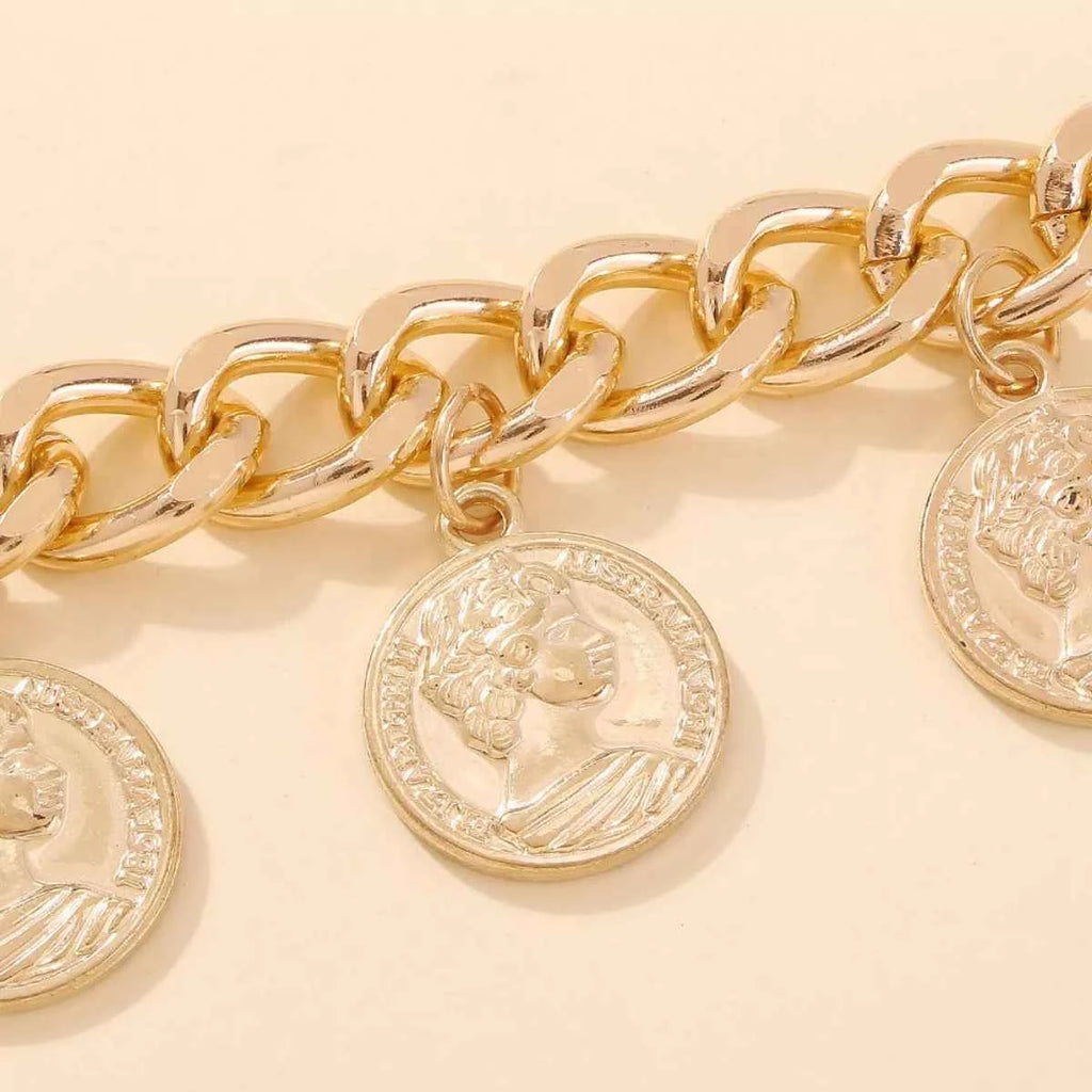 Bracelet Rétro Médina Charms Pièces Plaqué Or 18K – Ajustable, Porté Poignet ou Cheville - Bootiky