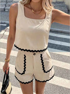 Ensemble tank top & short à bordure festonnée femme – coloris Apricot - Bootiky