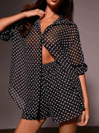 Ensemble chemise boutonnée à pois & short femme – 4 coloris - Bootiky