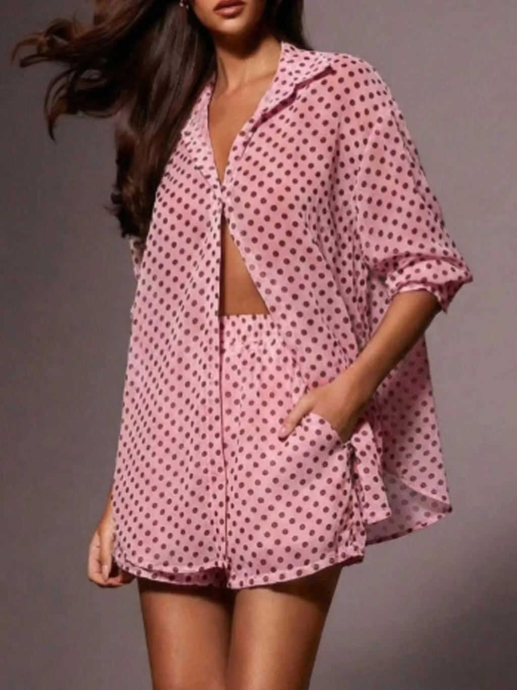 Ensemble chemise boutonnée à pois & short femme – 4 coloris - Bootiky
