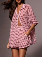 Ensemble chemise boutonnée à pois & short femme – 4 coloris - Bootiky