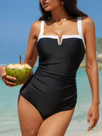 Maillot de Bain Une Pièce Froncé à Bordures Contrastées – 3 Coloris - Bootiky