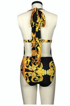 Ensemble de Bain 2 Pièces — Maillot Plongeant & Kimono Imprimé Or - Bootiky