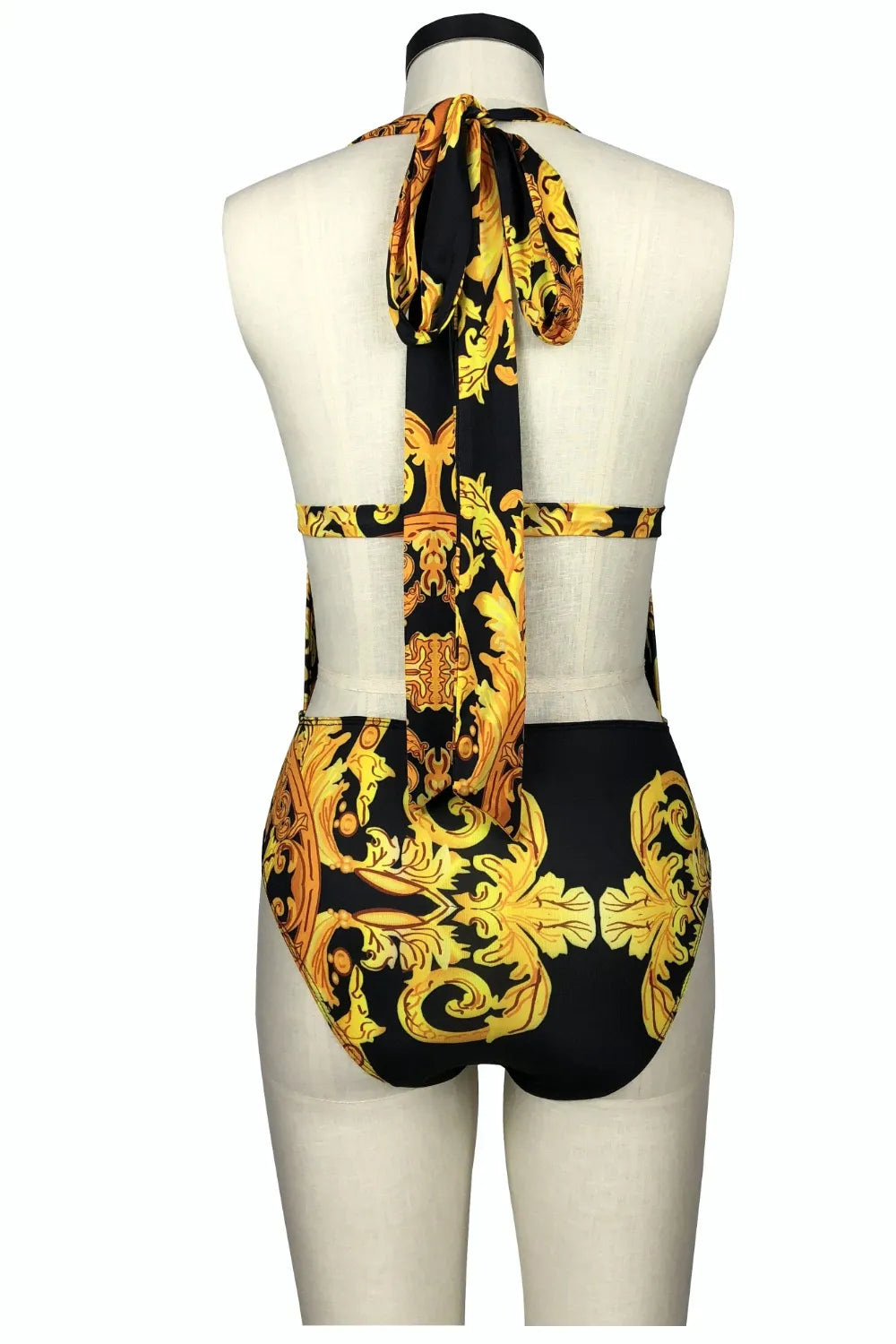 Ensemble de Bain 2 Pièces — Maillot Plongeant & Kimono Imprimé Or - Bootiky