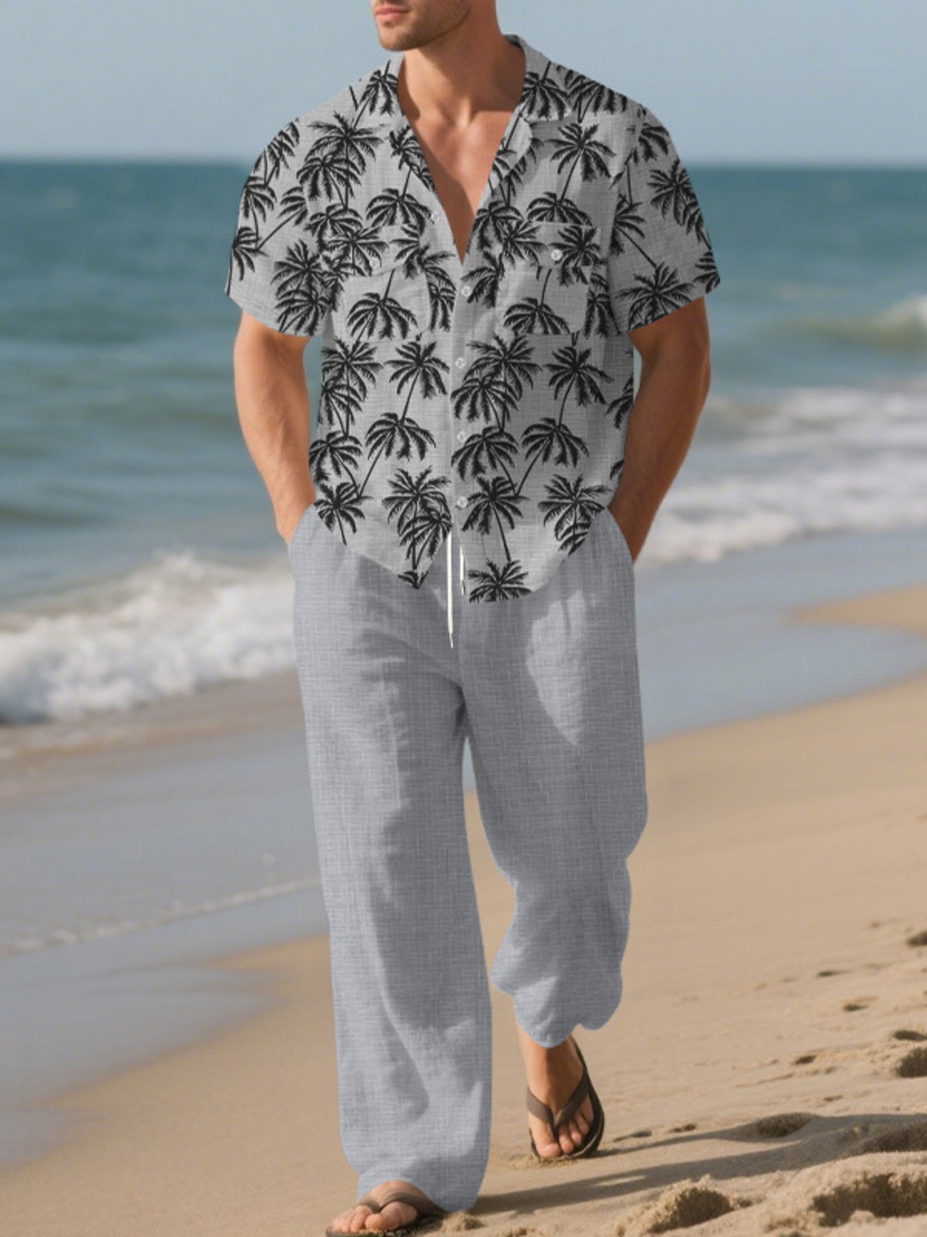 Ensemble d'Été Fluide Oasis – Chemise Palmiers & Pantalon Large Homme, S à 3XL - Bootiky