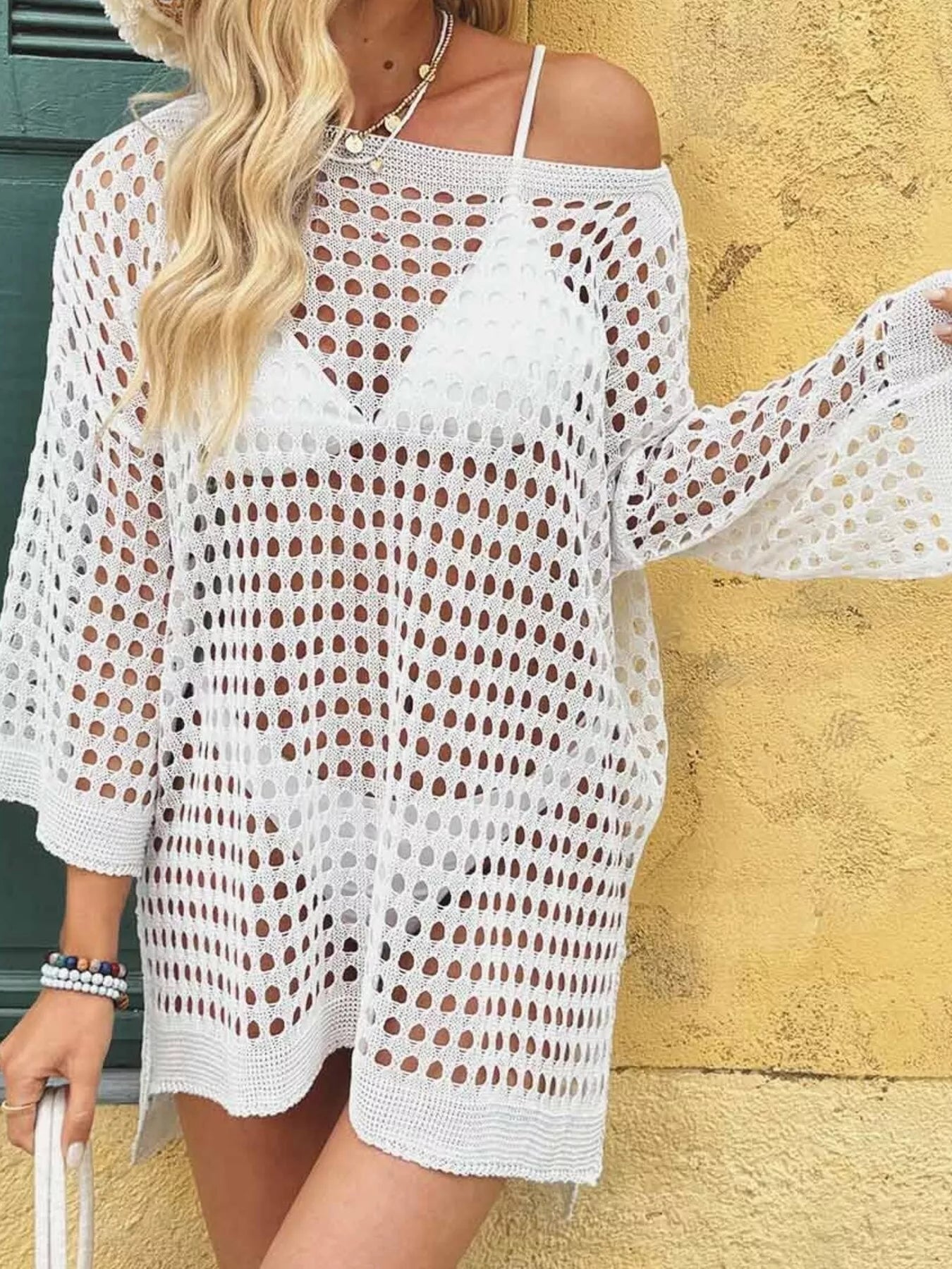 Tunique de Plage en Crochet Marbella – Cover-Up Fente Latérale, Taille Unique - Bootiky