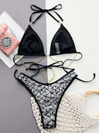 Bikini 2 Pièces Noir — Halter Neck Dos Nu & Séquins Scintillants - Bootiky