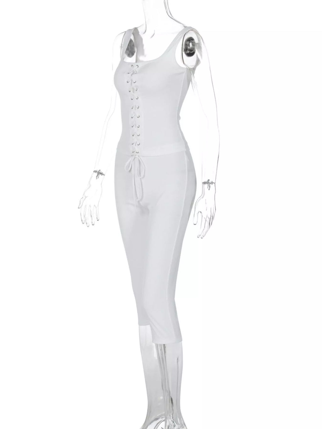 Ensemble tank top laçage & capri femme – 2 coloris White & Black - Bootiky