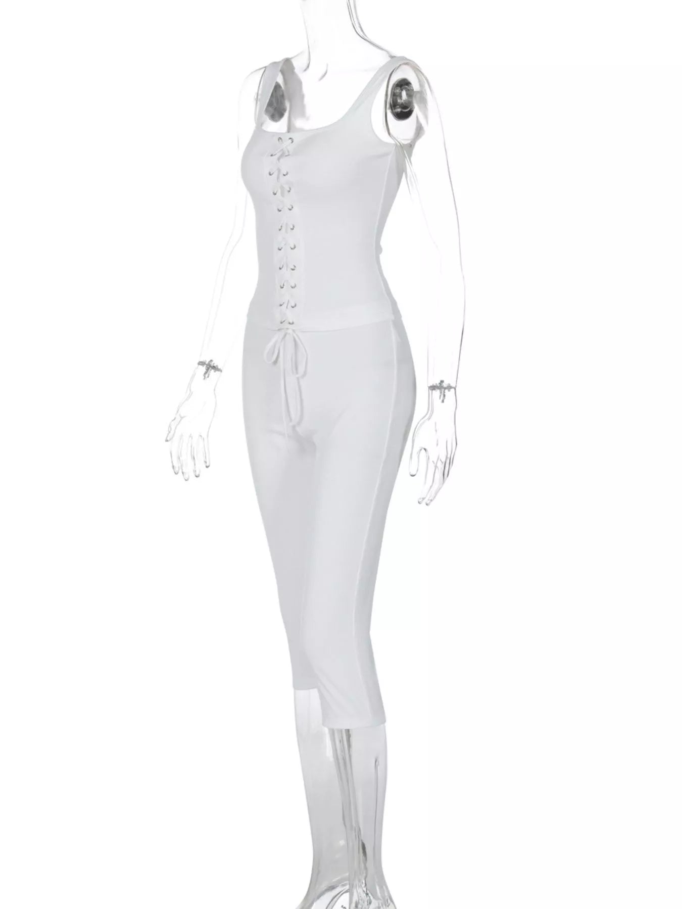 Ensemble tank top laçage & capri femme – 2 coloris White & Black - Bootiky