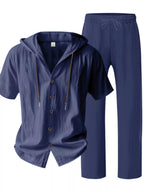 Ensemble Homme Lin — Haut à Capuche Boutonné & Pantalon Large - Bootiky