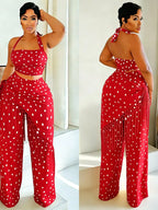 Ensemble cami halter pois & pantalon à franges – 3 coloris - Bootiky