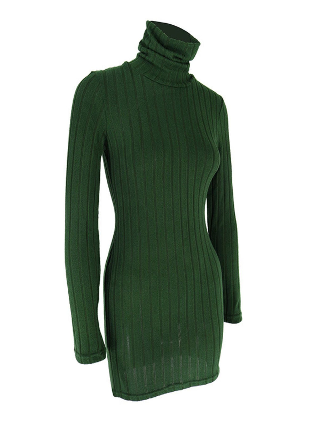 Robe Courte Moulante — Maille Côtelée Col Roulé & Manches Longues - Bootiky