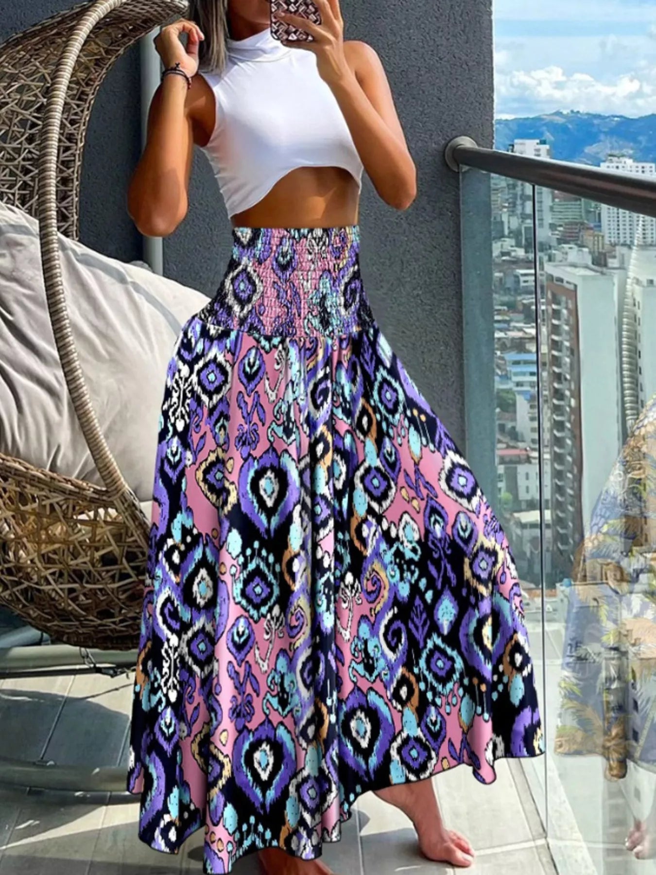 Pantalon Large Imprimé — Taille Smokée & Poches - Bootiky