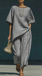 Women's Contrast Trim Round Neck Top & Trousers Set – 7 colors